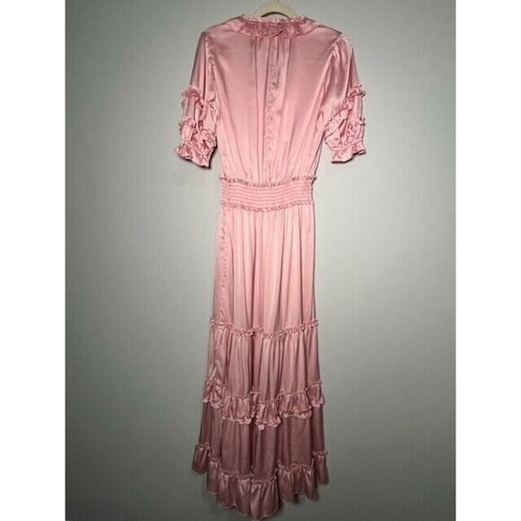 Generation Love Womens Fleur Satin Midi Dress Ruffle Tiered Pastel Pink Sz 3/S - Picture 5 of 9